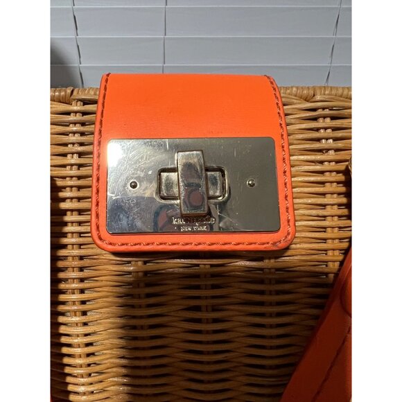 Kate Spade New York Wicker & Leather Orange Satchel With Adjustable Strap - Picture 2 of 13